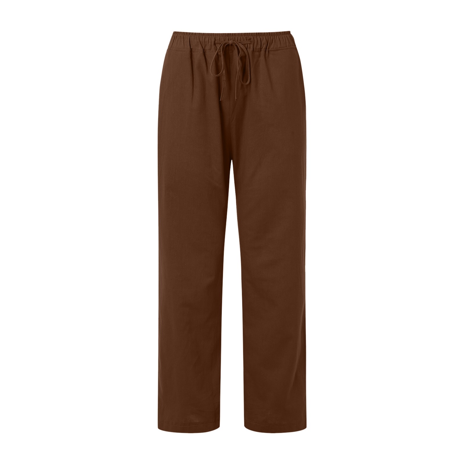 thumbnail image 4 of Pantalones anchos de cintura alta para mujer: pantalones elásticos con cordón, cómodos pantalones largos rectos con bolsillos, poliéster, para todas las ocasiones, 4 of 5